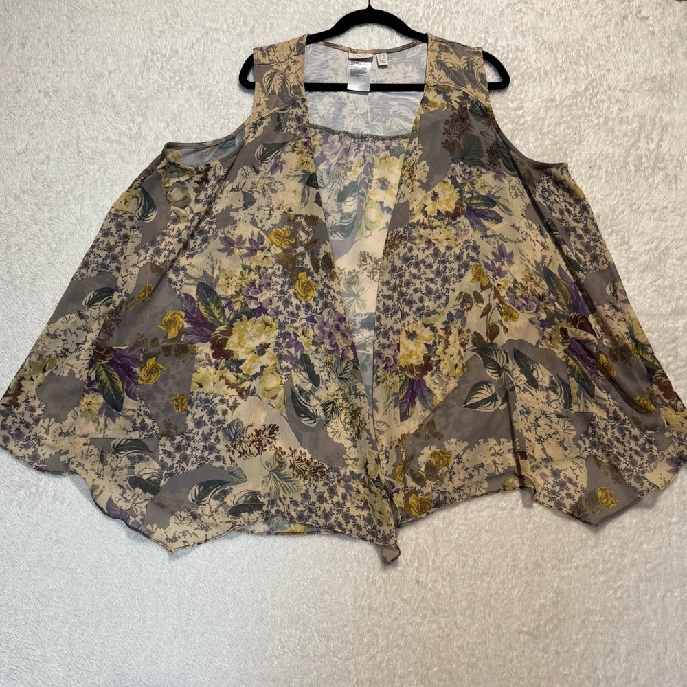 LOGO by Lori Goldstein Floral Vest Size 1X Multicolor